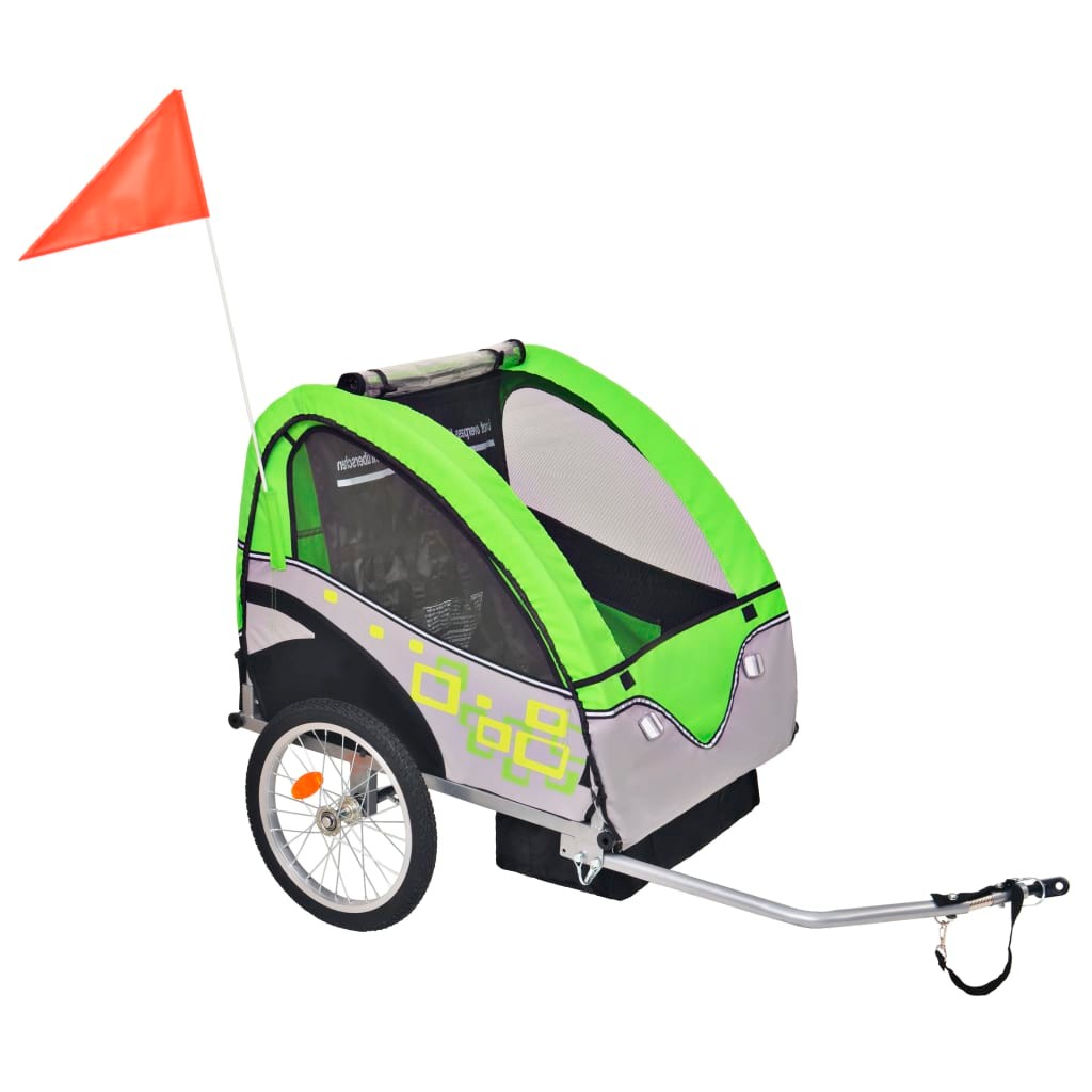 Kids Bicycle Trailer Grey and Green 30 kg